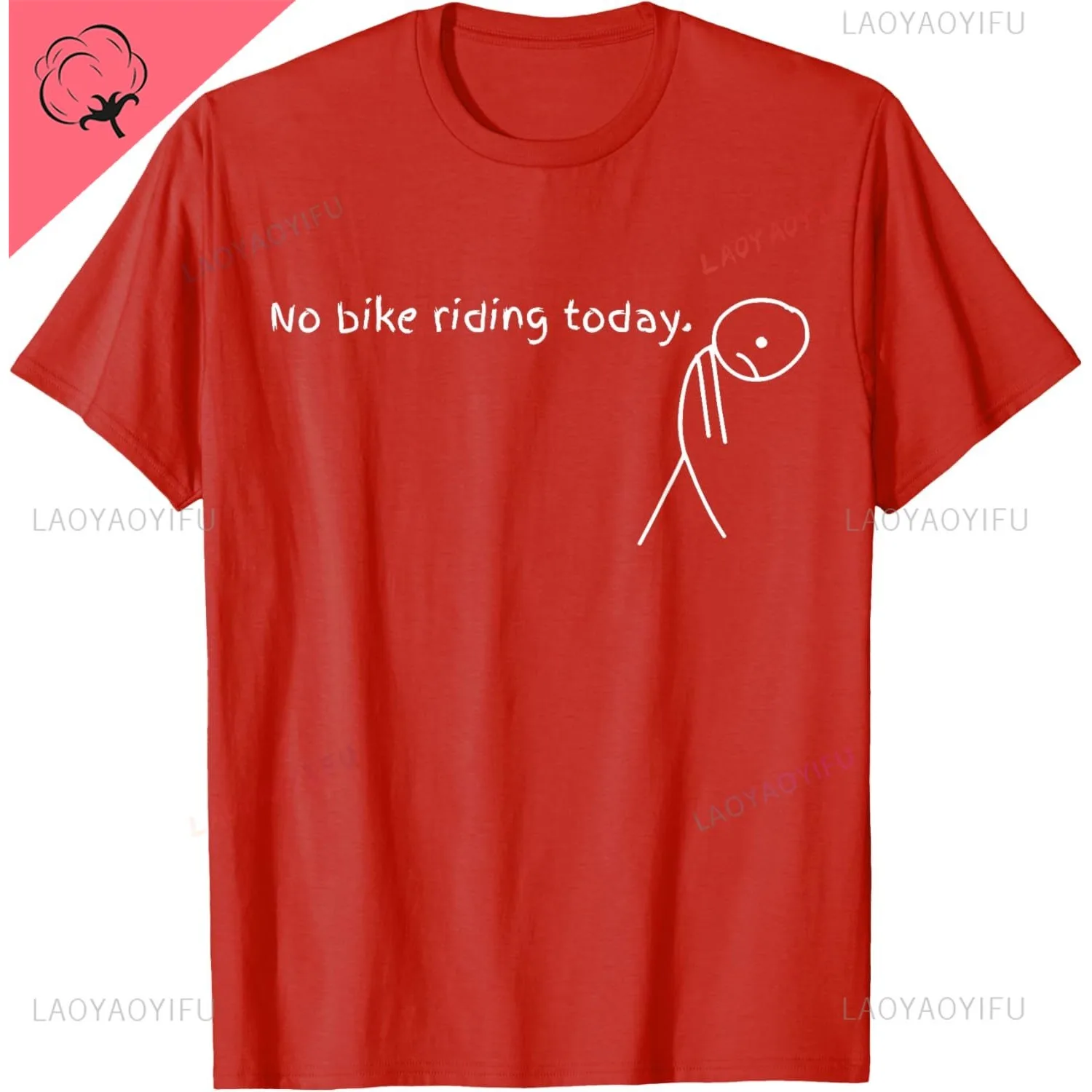 AliExpress laoyaoyifu No Bike Riding Today T-Shirt Cotton Funny Shirt Unisex Summer Streetwear Tops Couple Customizable Camisas Streetwear