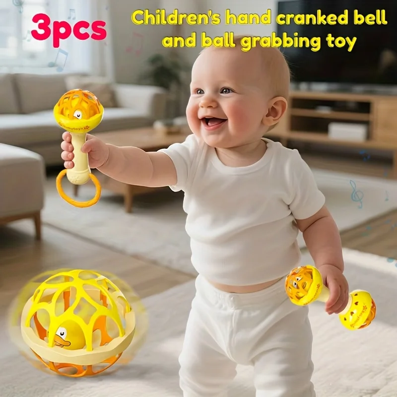 กระดิ่งมือและลูกบอลธีมเป็ดสีเหลือง - ของเล่นเสริมประสาทสัมผัสแบบโต้ตอบสำหรับเด็กวัยหัดเดิน ของเล่นเสริมทักษะการเรียนรู้เพื่อพัฒนาทักษะการเคลื่อนไหว