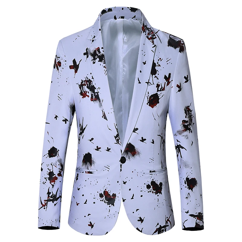 New Fashion Autumn Men's Casual Blazer Flower Print Suit Jacket Mens Handsome Party Blazer Coat Nightclub Wedding 6XL