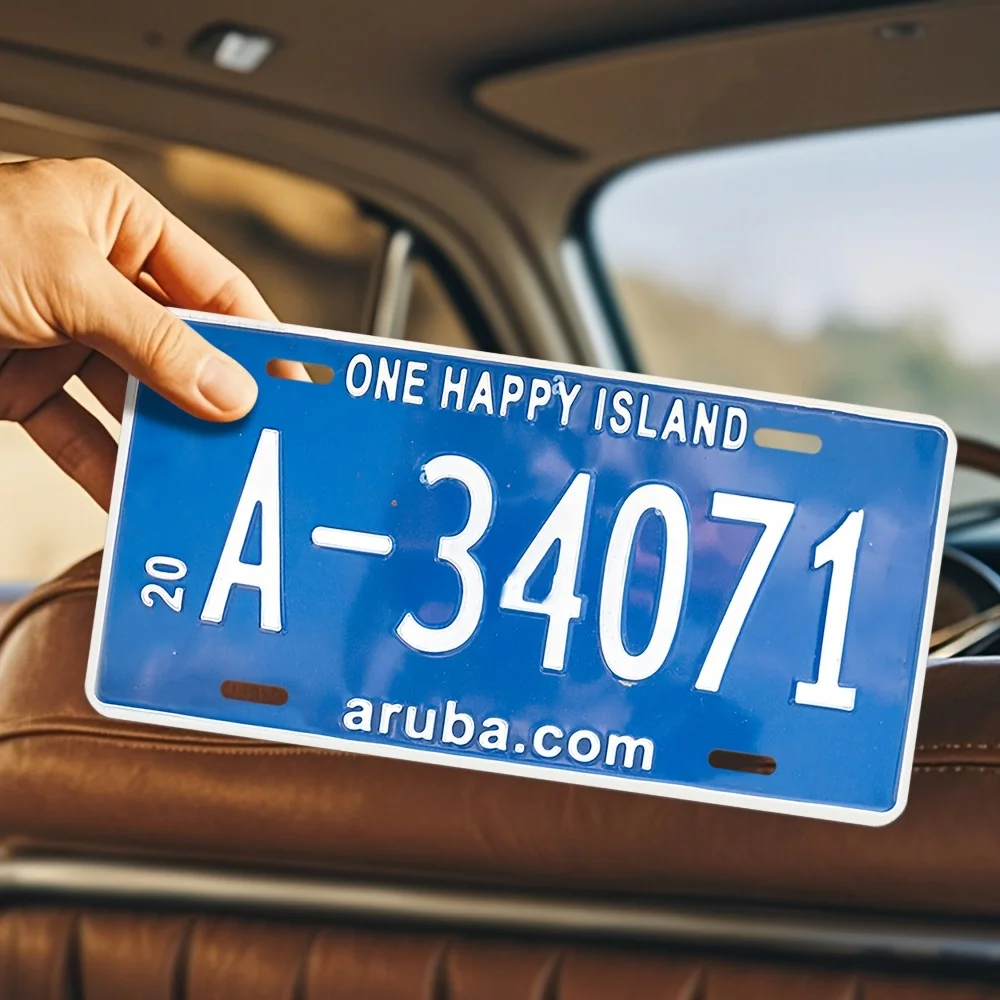 لافتة ديكور حائط معدنية - تصميم لوحة ترخيص قديمة مع "One Happy Island" وAruba.com، ديكور مدخل المرآب الريفي لـ