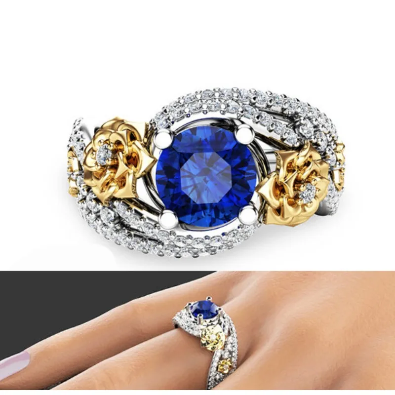 S925 Sterling Silver Ring Flower Rose Color Separation Plated 18k Micro-inlaid Zircon