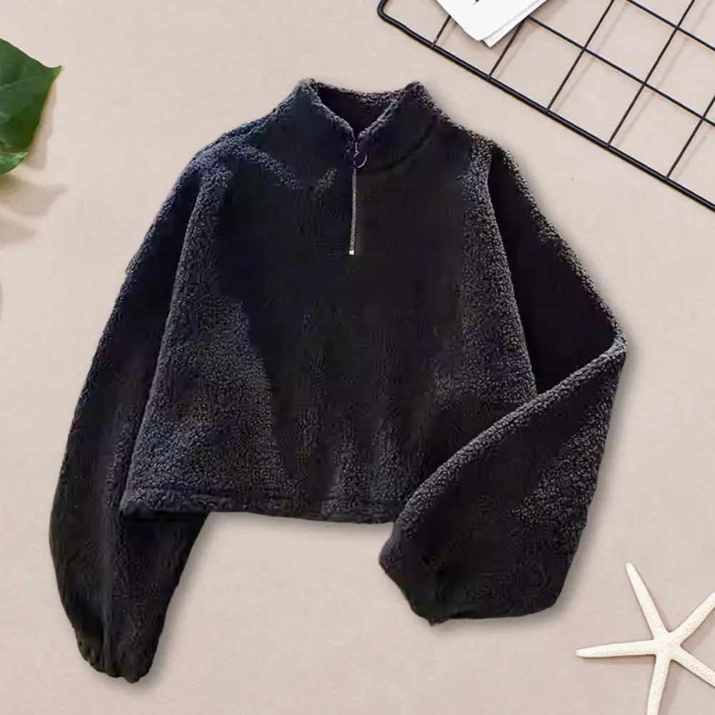 Autumn Winter Sweatshirt Lightweight Fleece Jumper Cozy Winter Fleece Zipper Coat for Women with Drawstring Hem Neck Protection