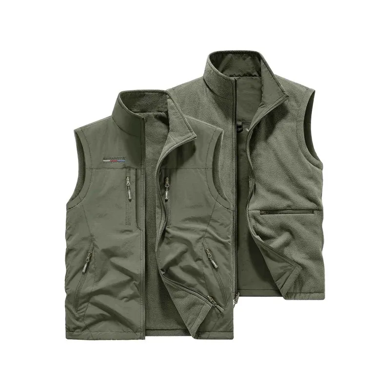 Clothing Outerwear Multi-pocket Polar Fleece Embroidered Reversible Men's Winter Vest Outdoor Hiking Jeans Vests Man Cardigan
