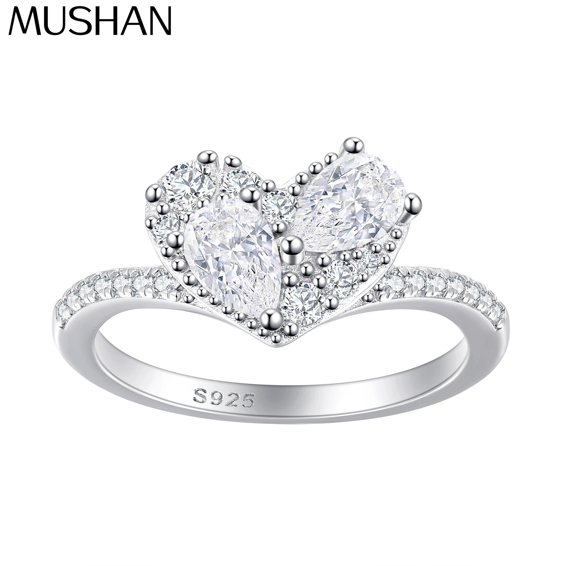 

Кольцо MuShan Designer Jewelry из стерлингового серебра 925 пробы с кубическим цирконием 7А в форме сердца, позолоченное 18-каратным розовым золотом, для женщин, изысканное ювелирное украшение