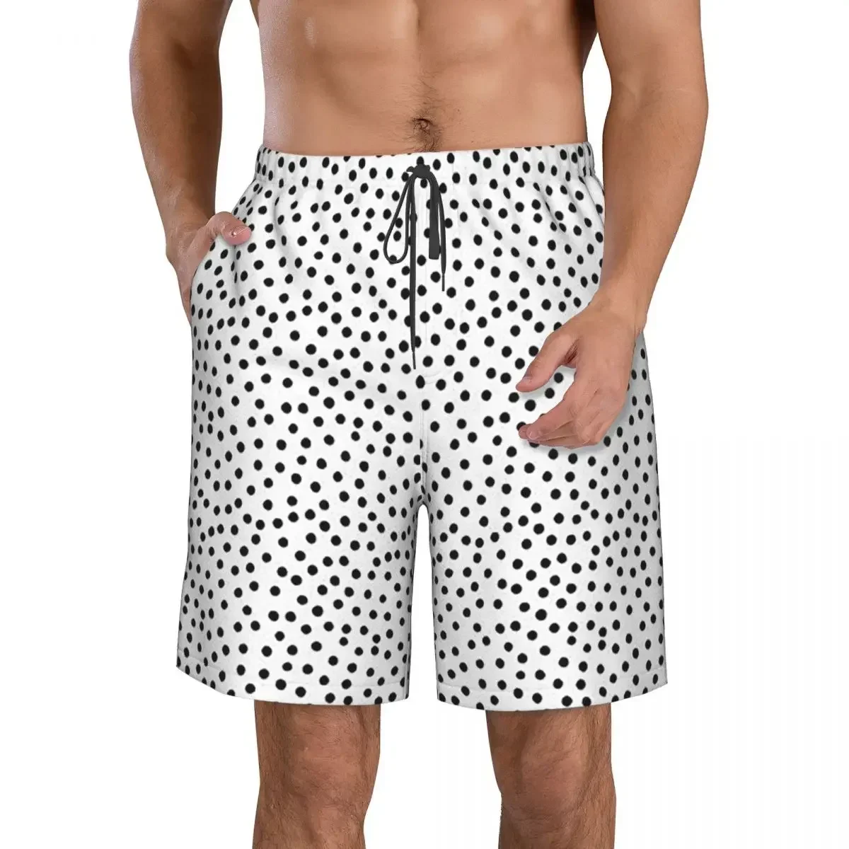 Black And White Polka Do Trunks Beach Board Shorts Casual Quick Dry Swim Summer Men Pants