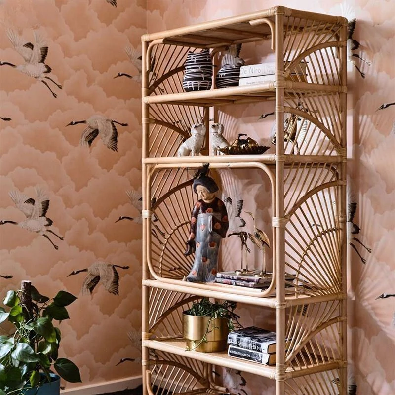 Rattan Floor Bookshelf Nordic Bookshelf and Storage Shelf Simple Storage Bookcase Simple New Chinese Fan-Shaped Simple