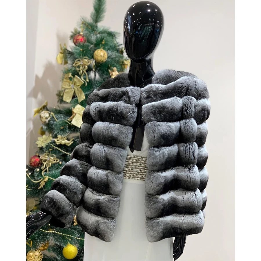 Ladies Real Rex Rabbit Furs Vest High Quality Natural Fur Coats For Women 2024 Chinchilla Fur Jacket