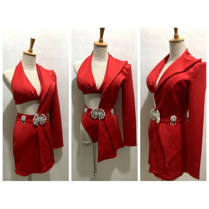 Nightclub Singer GOGO Dance DS Performance Dress Bar Festival Atmosphere Stage Performance Dress Red Suit Set Birthday Dress