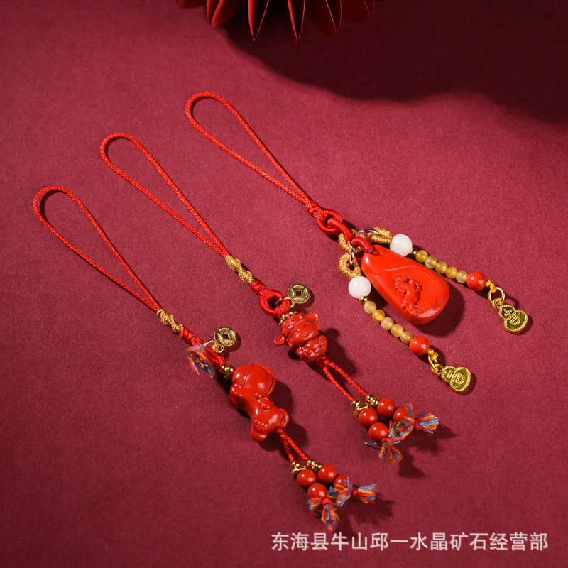 Natural High Content Cinnabar Emperor Red Sand God of Wealth Zodiac Horse Life Buddha Mobile Phone Chain Lucky Bag Car Pendant