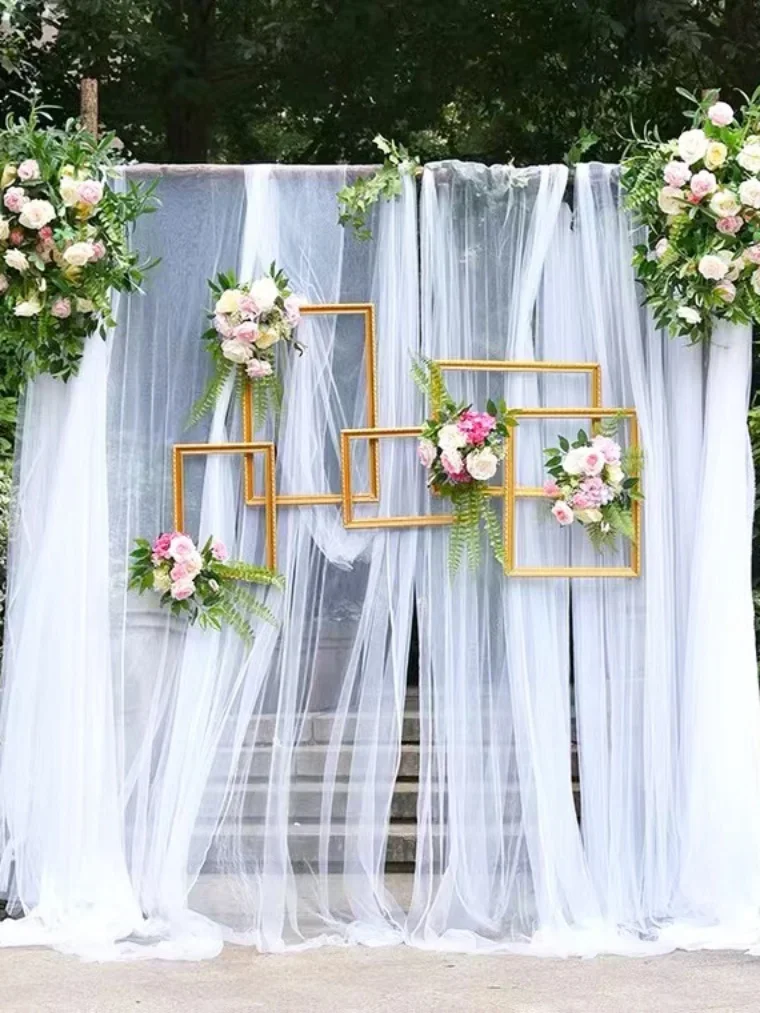 

White veil wedding wedding background ceiling arch floral stage decoration arrangement kindergarten chair back gauze outdoor