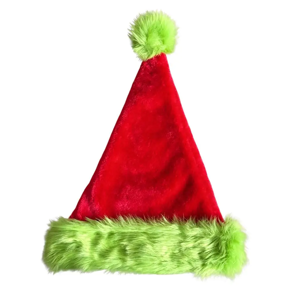 Red Green Furry Plush Christmas Santa Hat Built In LED Color Lights Xmas Party Hat Holiday Cosplay Decoration Christmas Gift
