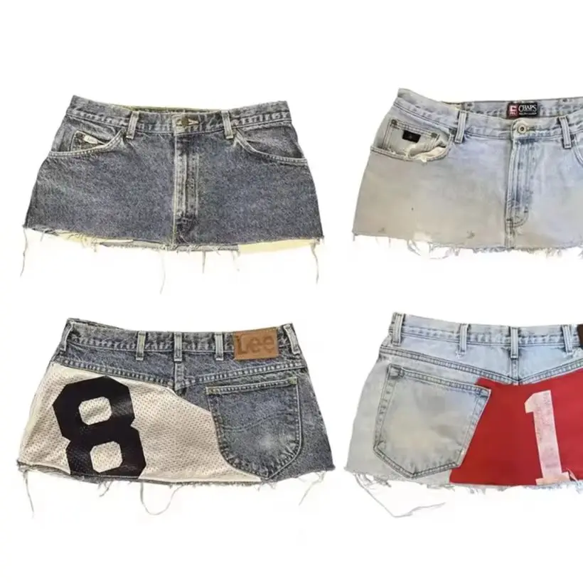 

Y2k Harajuku Retro Patchwork Gothic Short Skirt Sexy Hot Girl Mini Skirt Hip Hop Vintage Low-Waist Girl Casual Slim Denim Skirts
