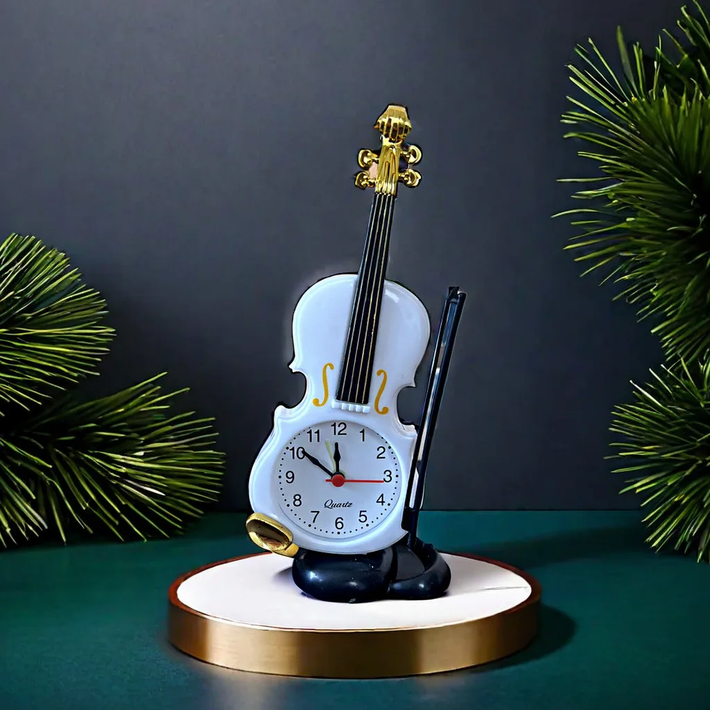 

Violin Alarm Creative Clock Musical Instrument Shape Desktop Clock Living Room Decor Birthday Festival Gifts Bedroom Accessories