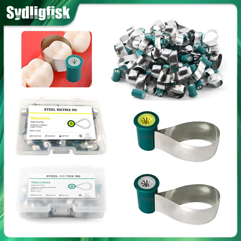 

50Pc Dental Matrix Bands Double-Side Contoured Anatomically Shaped Matrix Bands Stainless Steel Knob Type Matrix Dental Material