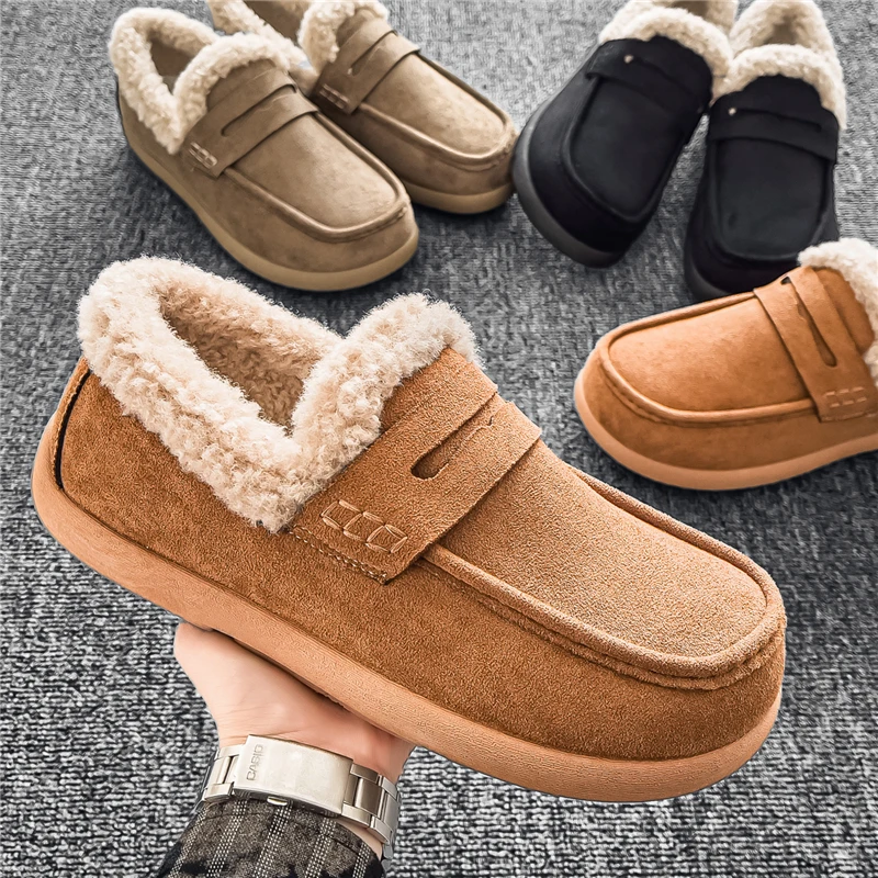 في الهواء الطلق حذاء رجالي مع الفراء الشتاء أفخم الدافئة حذاء كاجوال أحذية قيادة مريحة الانزلاق على منخفضة أعلى أحذية الثلوج الشقق الأخفاف