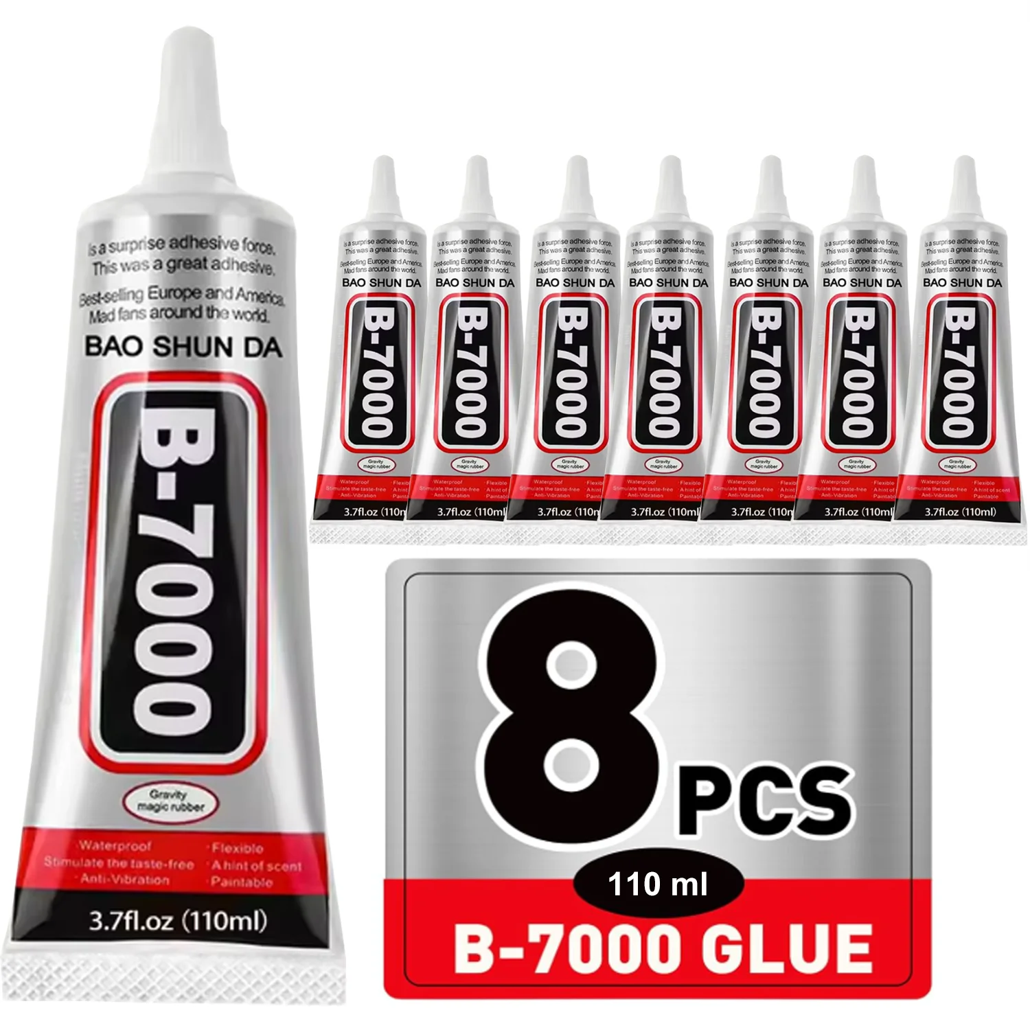 110ML 8PCS B7000 Car Emblem Adhesive, High Strength, Heat-Resistant, for Car Badges and Body Trim, Effectively Prevents Glue Res