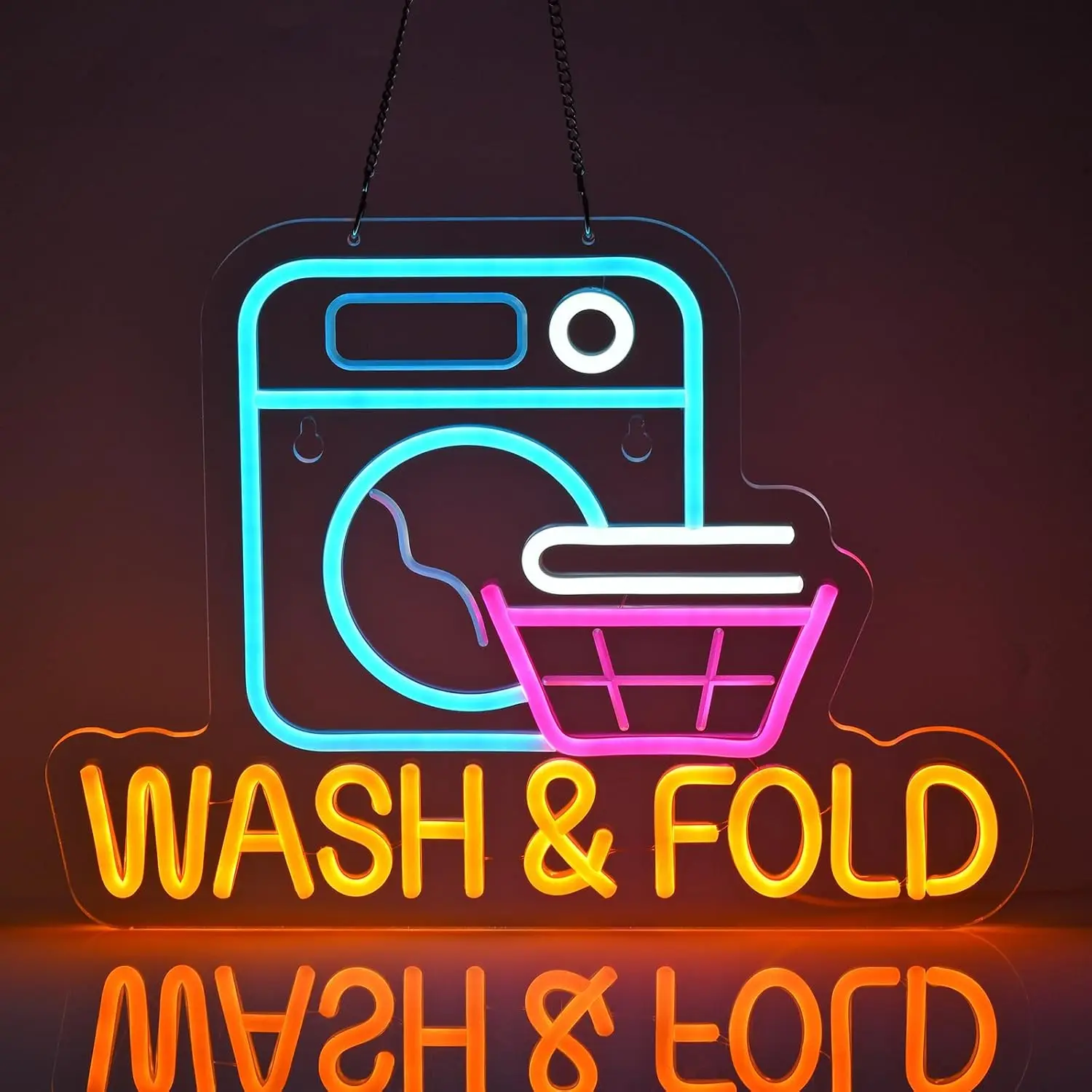 Wash & Fold Neon Sign for Laundry Room Wall Decor USB Powered for Home Laundromat Wash Room Decor Gift Art Wall Decorative Light