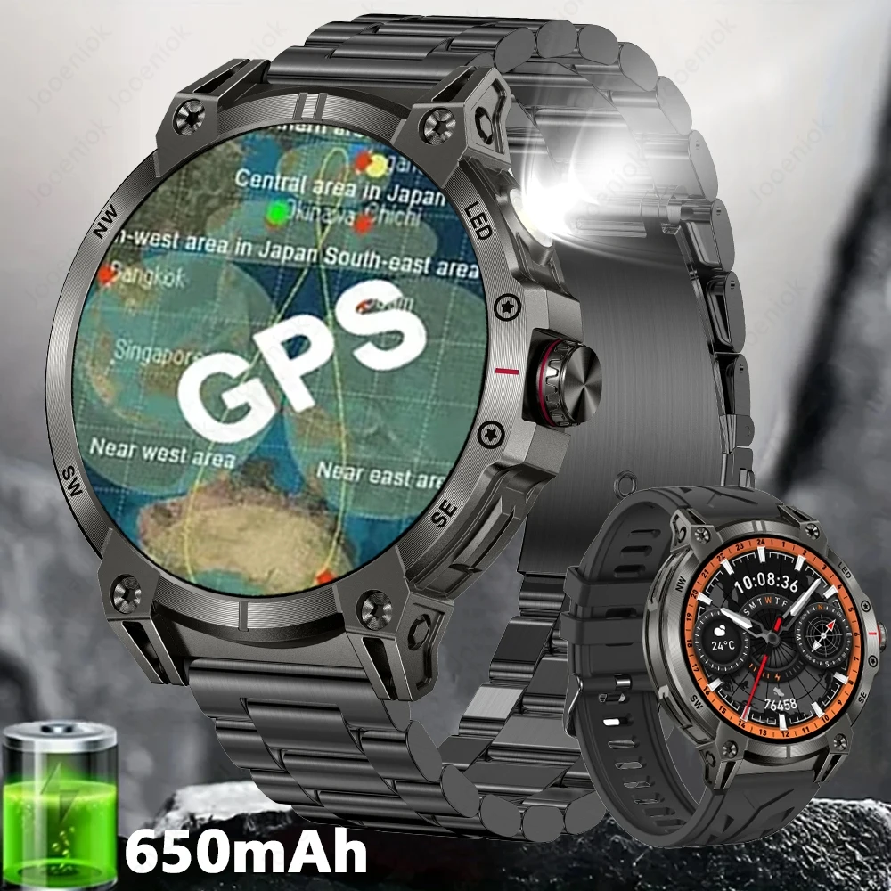 GPS Outdoor Rugged Smart Watch Men LED Lights 760 Extra Large mAh Battery Waterproof Watch For Huawei Xiaomi Smartwatch IOS