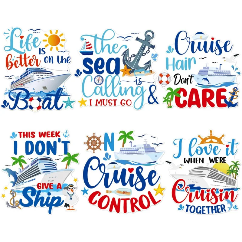 Cruise Door Decorations Magnetic- 6pcs Large Ship Cabin Magnets Stickers Anchor Tropical Magnet Palm Stateroom Accessories
