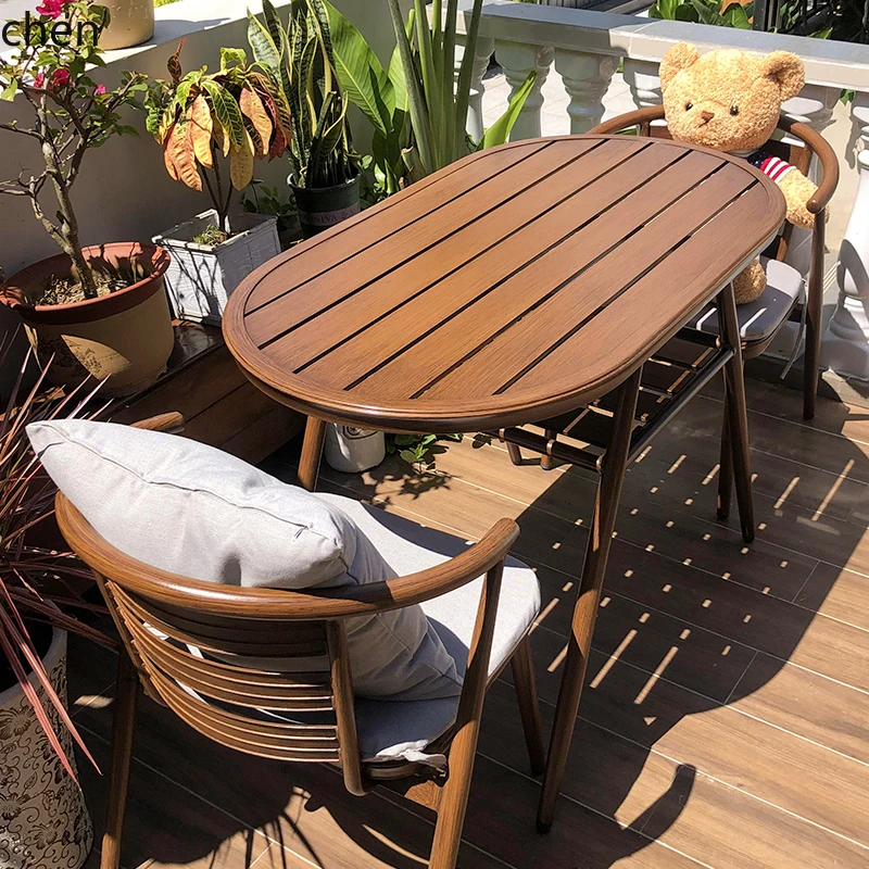 

HXL balcony outdoor terrace tea table and chair combination casual small coffee table aluminum alloy table and chair