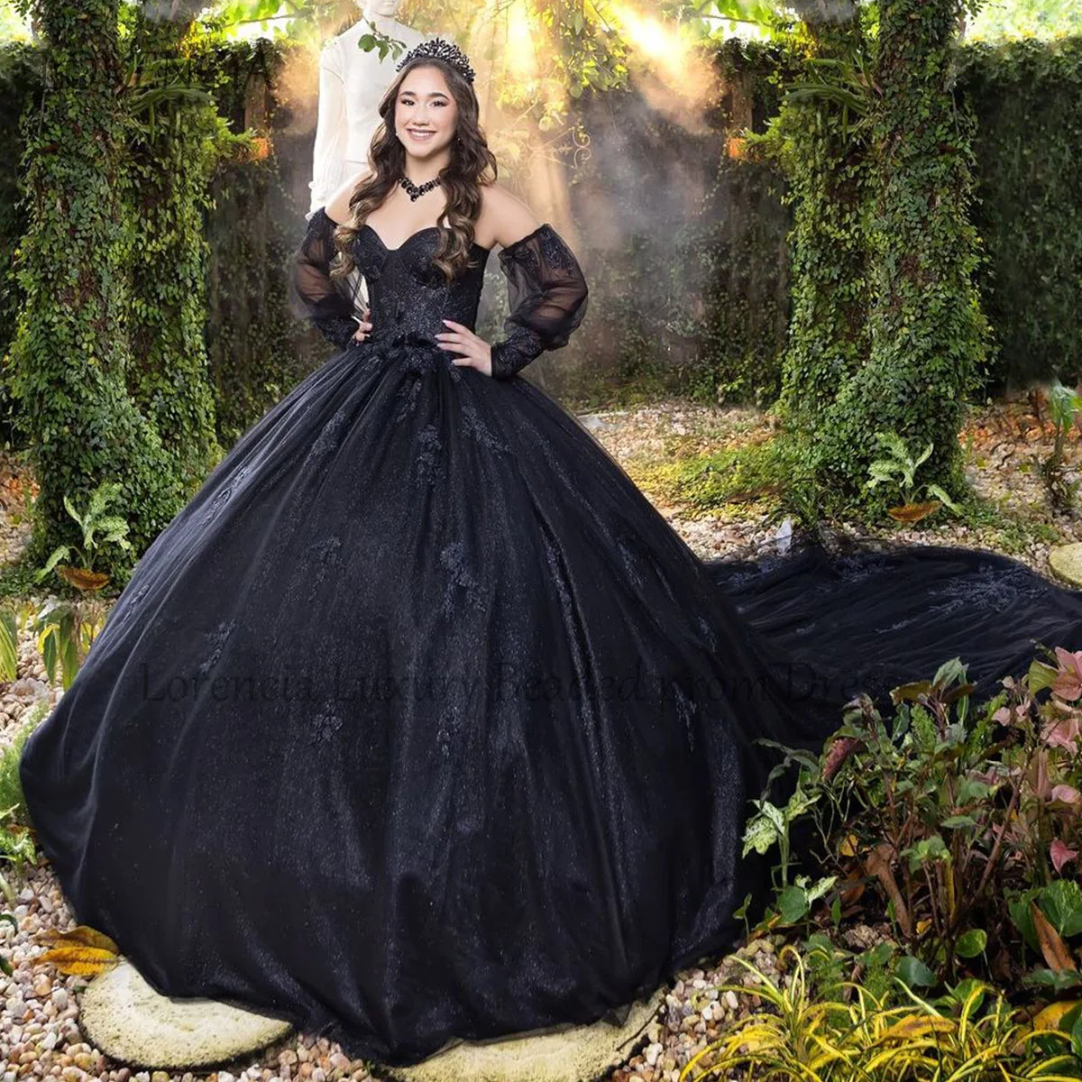 Mexico Exquisite Black Quinceanera Dress Sweet 16 15 Ball Gow Ball Gown 3D Flowers 2024 Applique Beading Vestidos De XV Anos