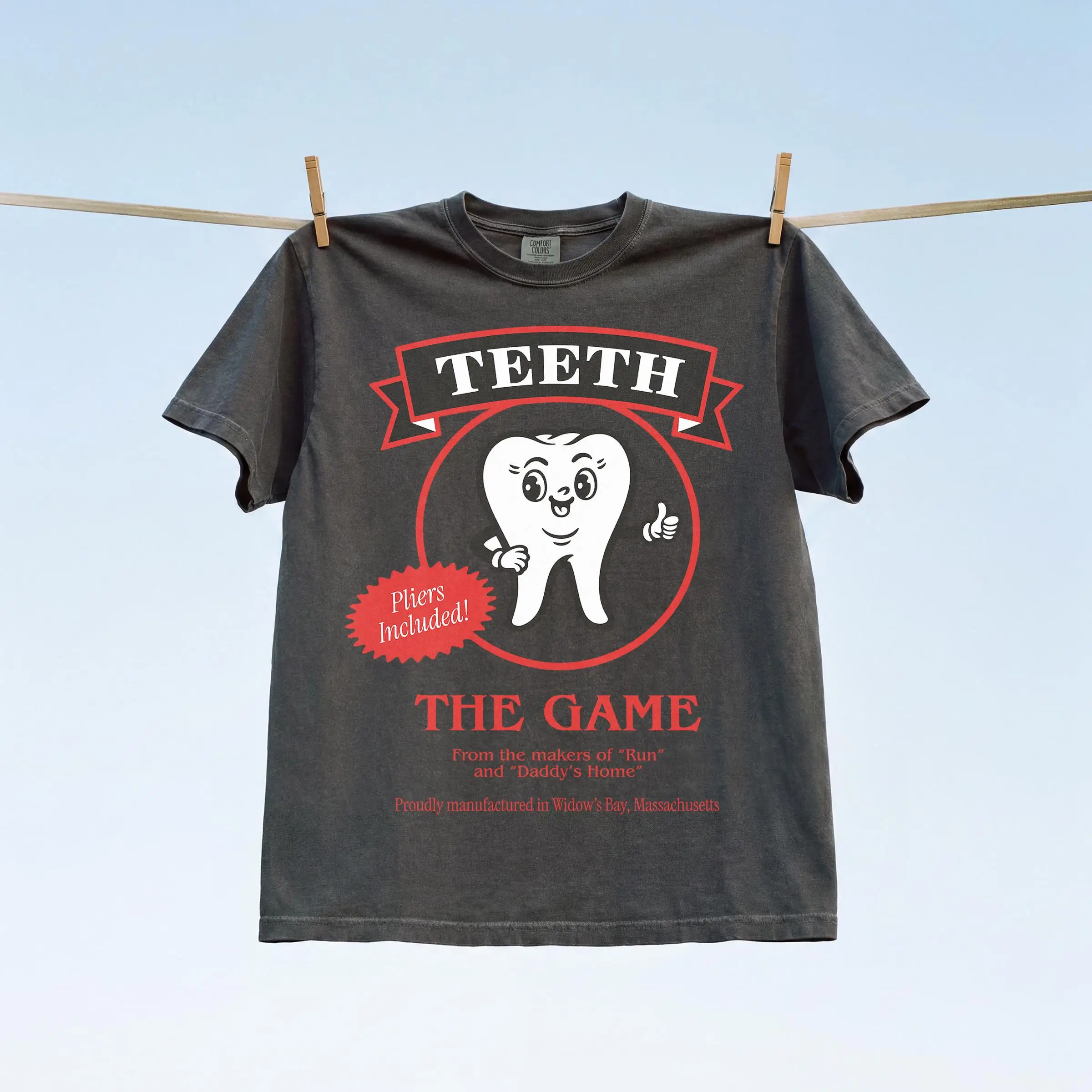 Vintage Teeth The Game Cartoon Tooth Print T-shirt, Comfy Unisex Tee for Game Fans Casual Street Daily Outfits