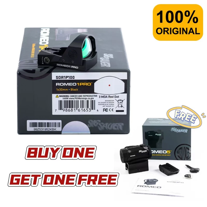 Buy One Get One Free Original Romeo 1 PRO 1x30mm 3 MOA Red Dot Sight w/ Protective Shroud Reflex Sights Scope Fit 20mm Rail