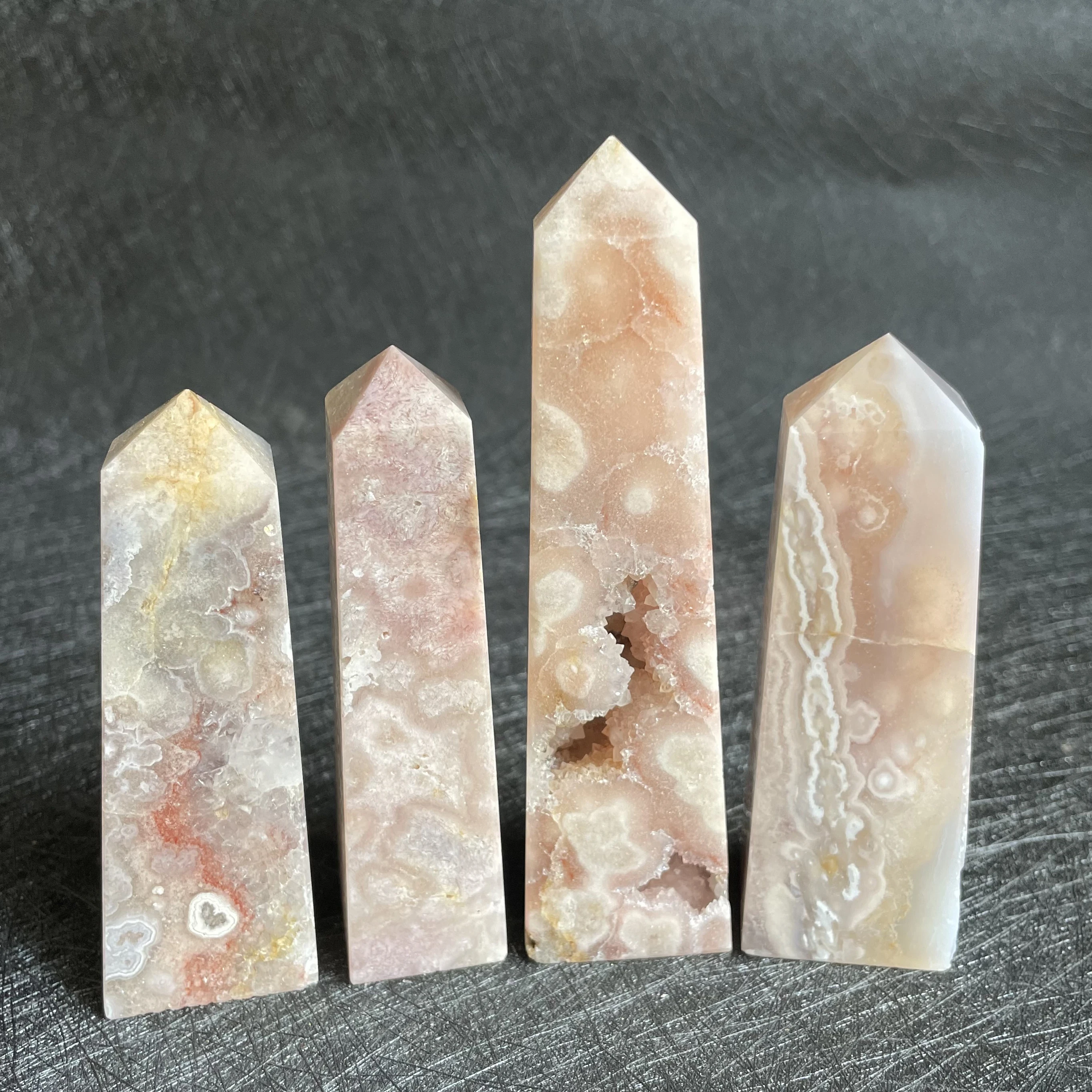 

Natural Stone Sakura Pink Agate Tower Crystal Wand Quartz Point Decor Polished Obelisk Divination Healing Gift Reiki Feng Shui