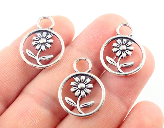 23x17mm 20pcs Antique Silver Plated Sunflower Handmade Charms Pendant:DIY for bracelet necklace-P1-46