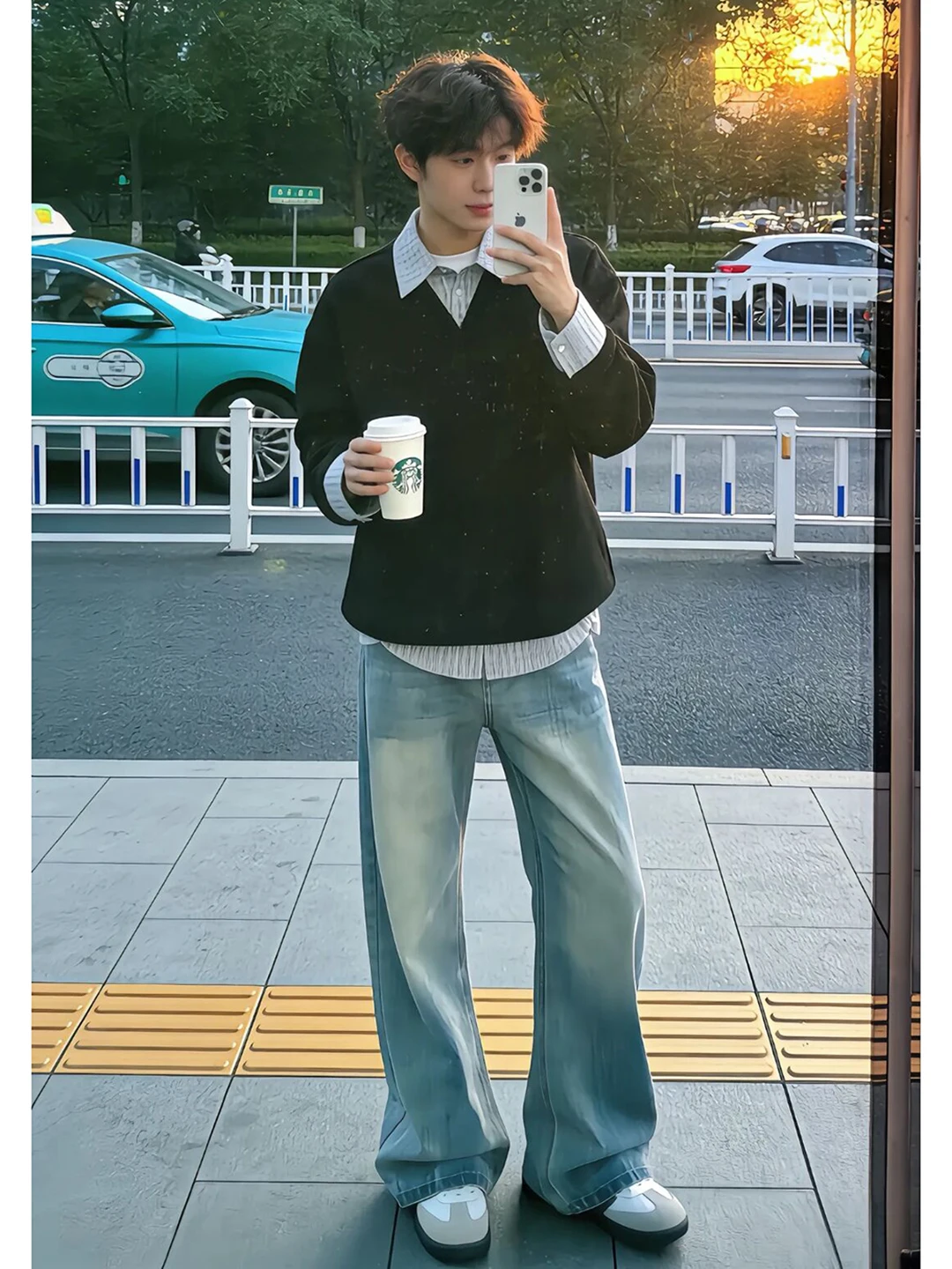 

American Sle Collar Sweatirt Men's Autumn Winter College Sle Flip Collar Inner Match Base irt High Sensation Lon...