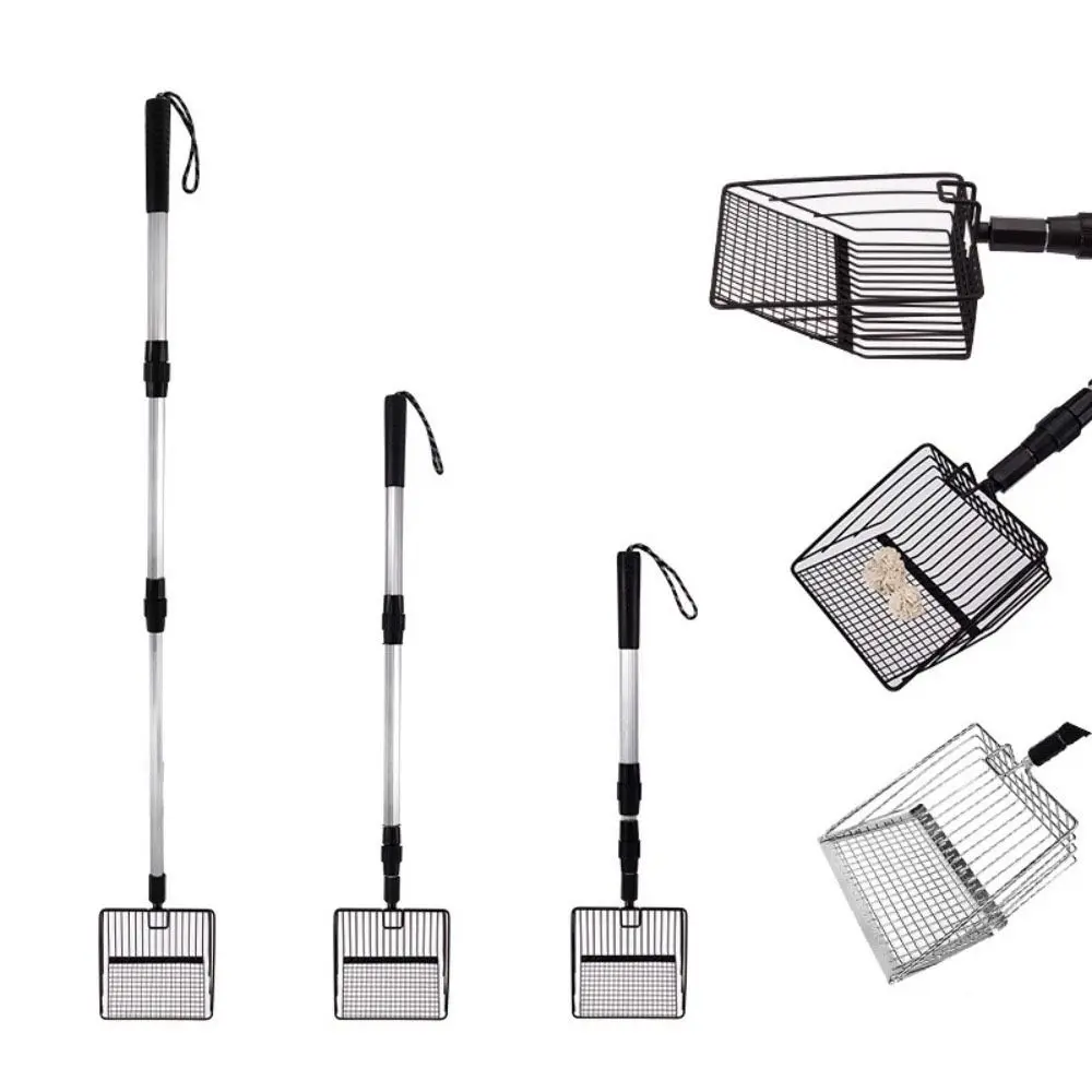 

Stretchable Chicken Coop Rake 3-Section Telescopic Handle Cat Litter Scoop Cleaning Tools Metal Poop Sifting Shovel