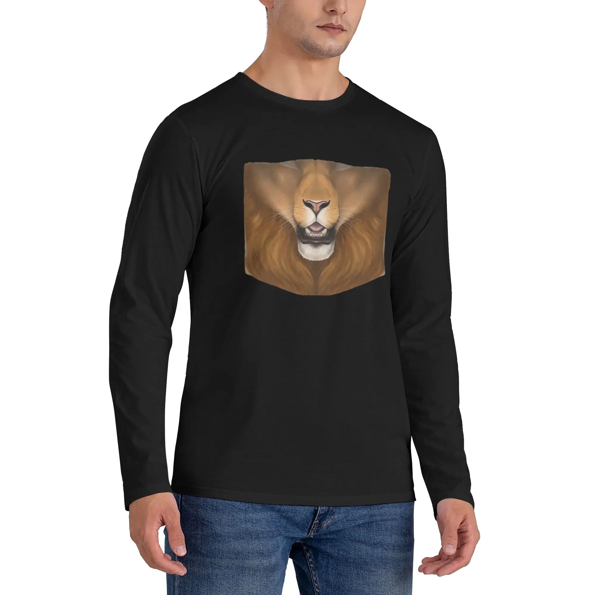

Мужская футболка с длинными рукавами Maned Lion Face, дышащие футболки с круглым вырезом, весенние и осенние мужские топы