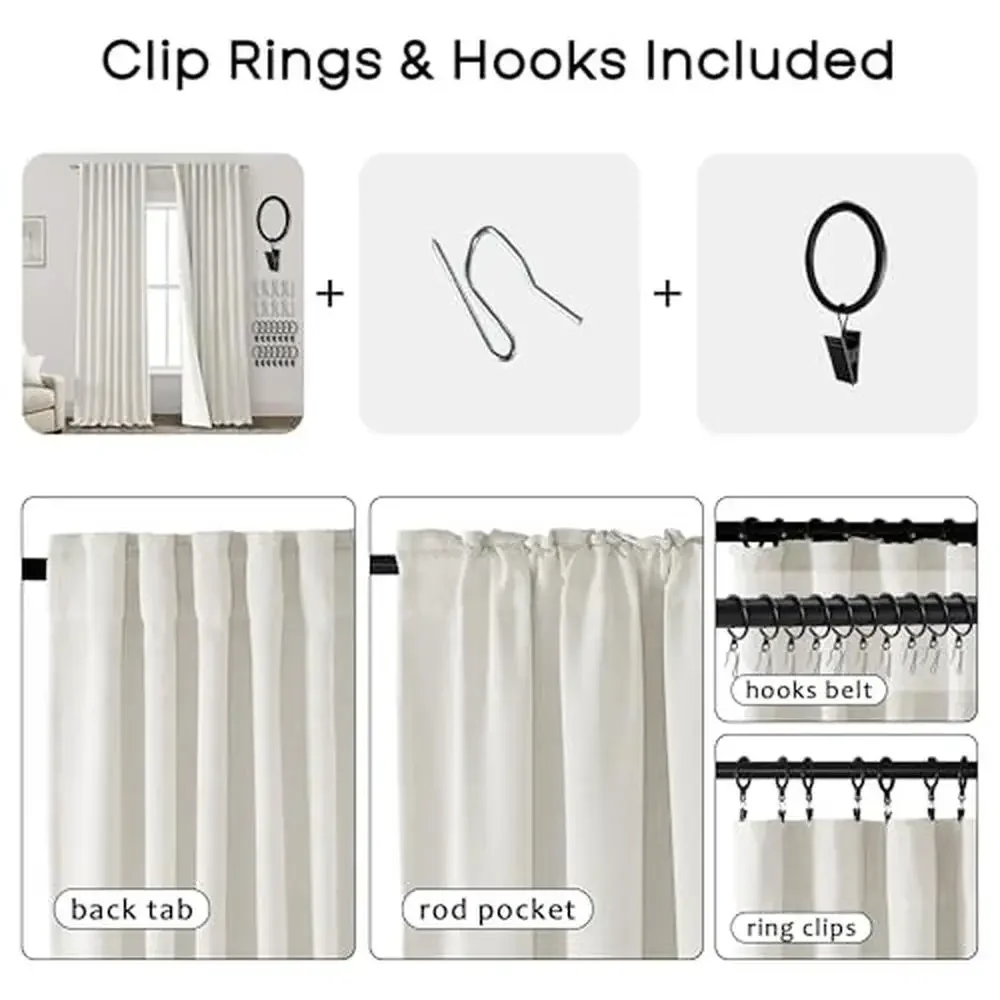 108 Inch Blackout Linen Curtain with Pinch Pleats Extra Wide 70 Inch Clip Rings & Hooks Built-in Modern Look 100% Blackout Faux