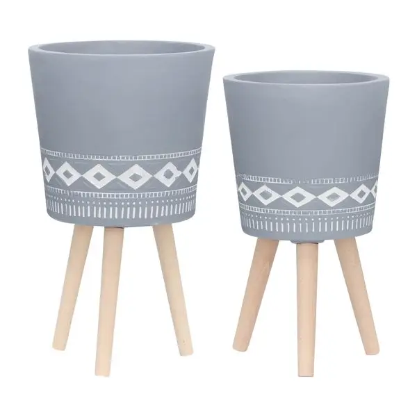 S/2 10/12' PLANTER DIAMOND COM LEGAS DE LANA, GRIS (KD)