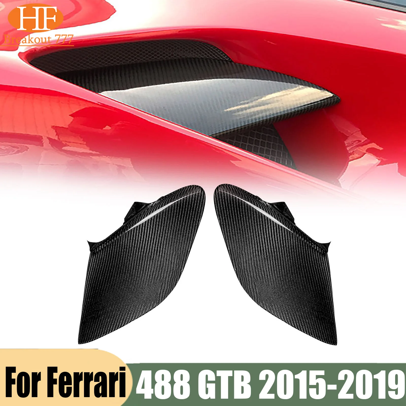 For Ferrari 488 GTB 2015-2019 N Type Dry Carbon Fiber Side Vents Air Ducts 2Pcs