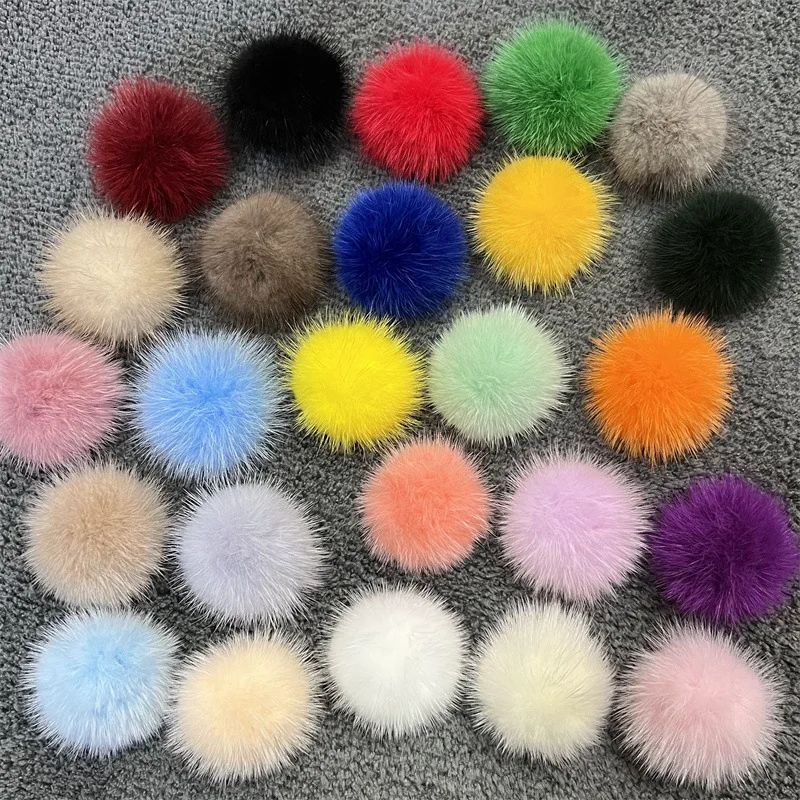 Mink bolas de pele para chaveiro, fofo pom pom pom, artesanato de bricolage, acessórios de material, anel, sapatos, chapéus, 5cm, 3cm, 4cm, 5 pcs,