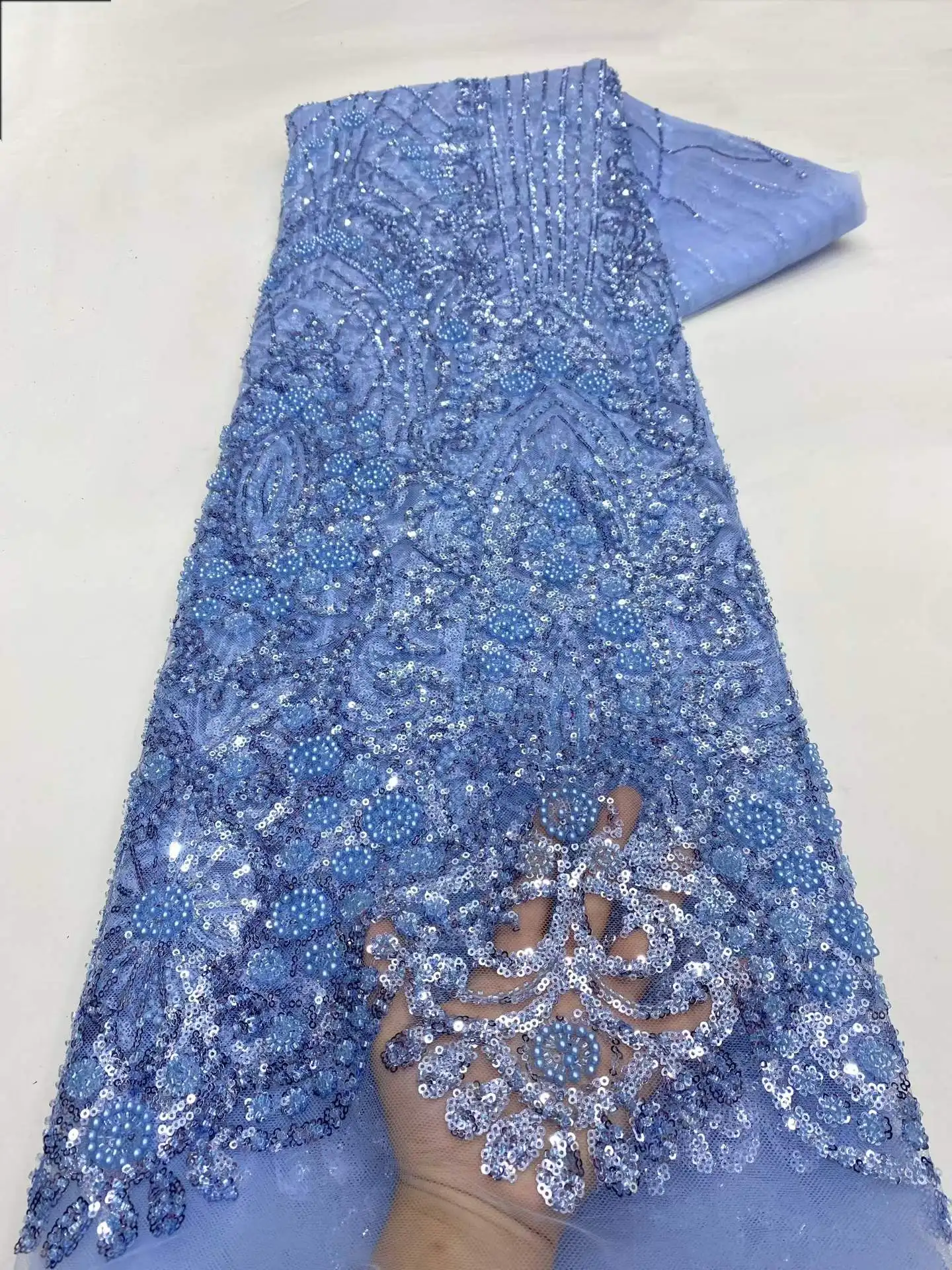 

African Sequins Beaded Lace Fabric 2026 High Quality Sequence Embroidery French Nigerian Lace Fabric For Wedding Dress Material