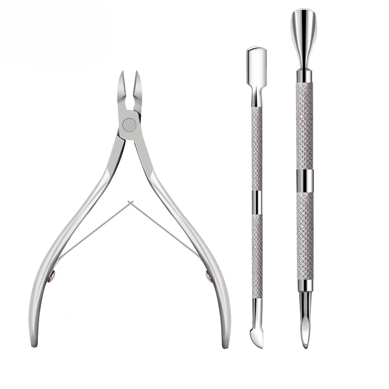 Ensemble d'outils de manucure et pédicure en acier inoxydable, nail art, coupe-ongles, ciseaux, poussoir, kit d'élimination de la peau à fréquence, N64.Set, 3 pièces