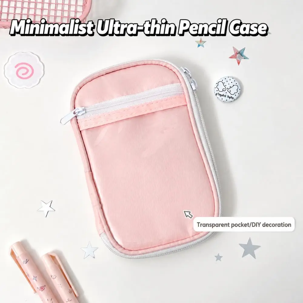 Minimalist Solid Color Pencil Case Multi-compartment Ultra-thin Pen Bag Large Capacity Stationery Organizer Students