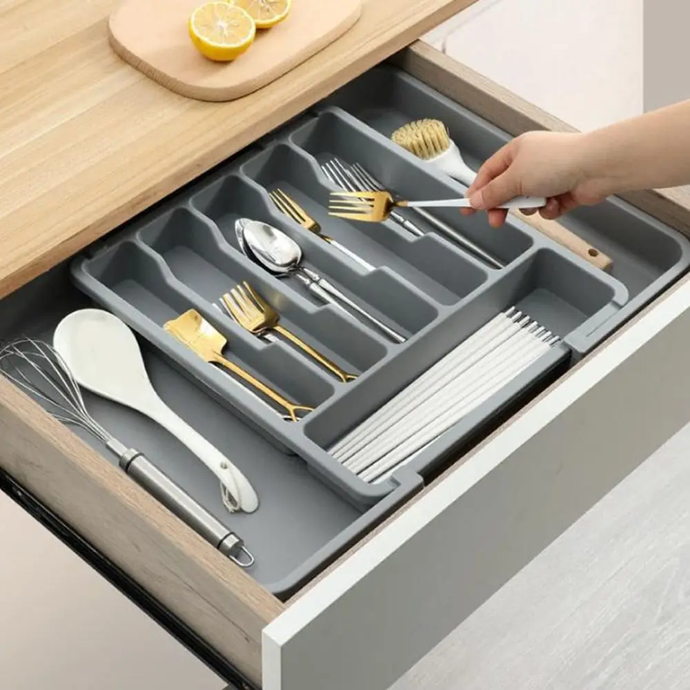 

Plastic Expandable Utensil Tray Large Capacity Waterproof Cutlery Storage Tray Adjustable Flatware Storage Divider Spoon