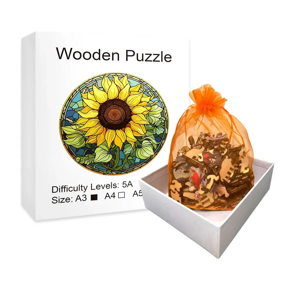 Golden Sunflower Small Town Irregular Wooden Puzzle With Exquisite Gift Box Educational Toys Wooden Diy Crafts Gifts For Adults