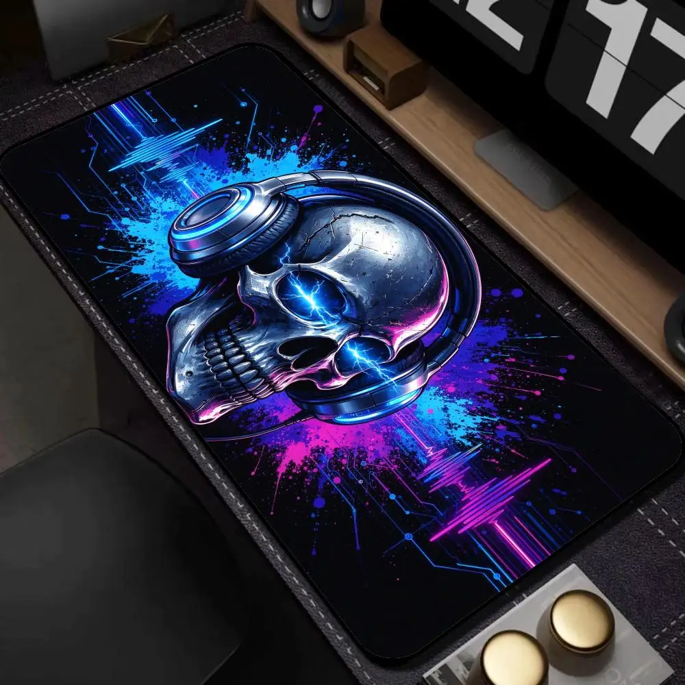 Extended Gaming Mouse Pad Vibrant Splash Art Skull Headphone Print Non‑Slip Rubber Desk Pad Laptop Keyboard Mat