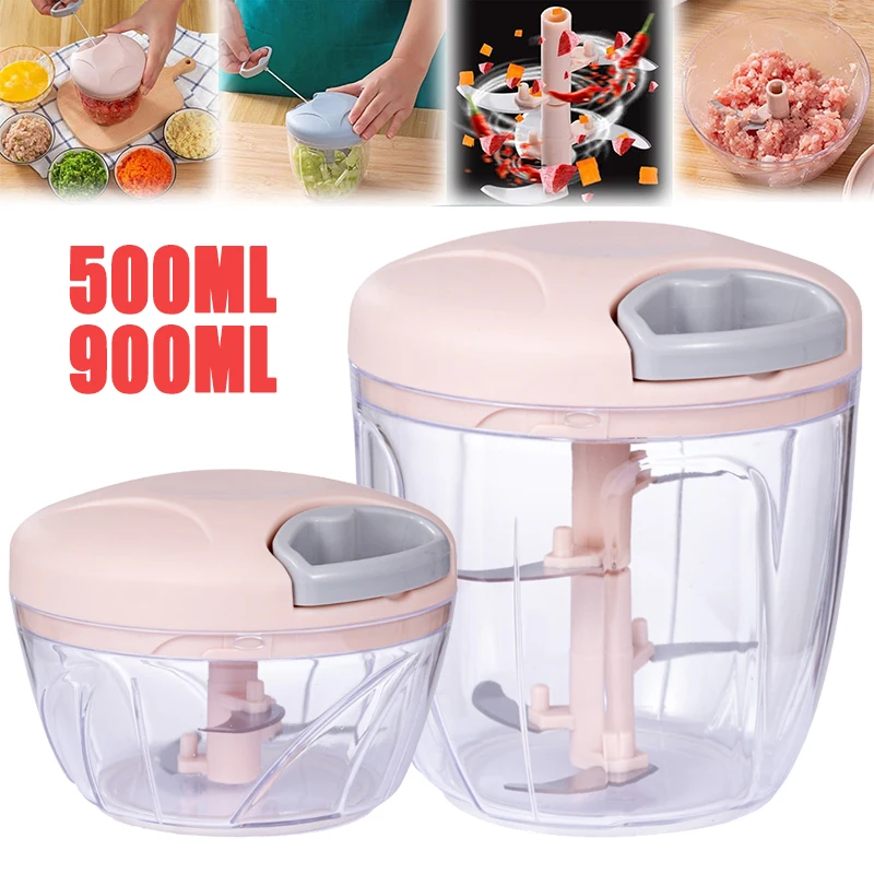 500/900ML Manual Chopper Household Garlic Onion Masher Food Vegetable Quick Cutting Meat Grinder Kitchen Tool Accessories