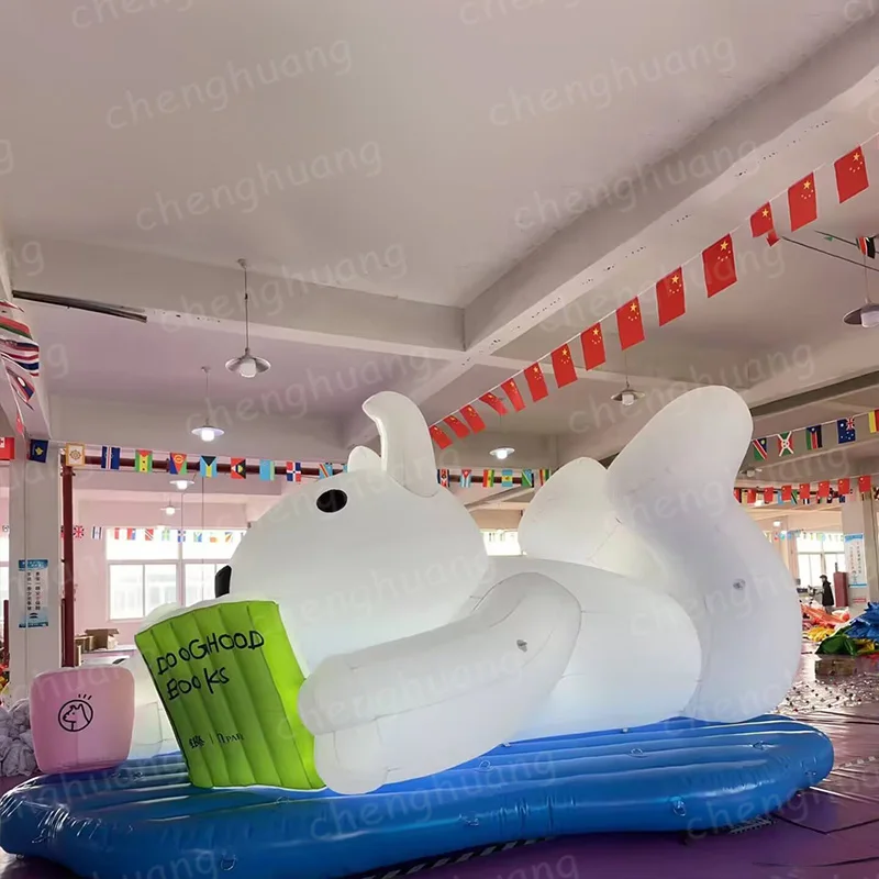 インフレータブル子犬、子犬読書用エアモデル、送風機付き、屋外広場と遊園地の装飾小道具