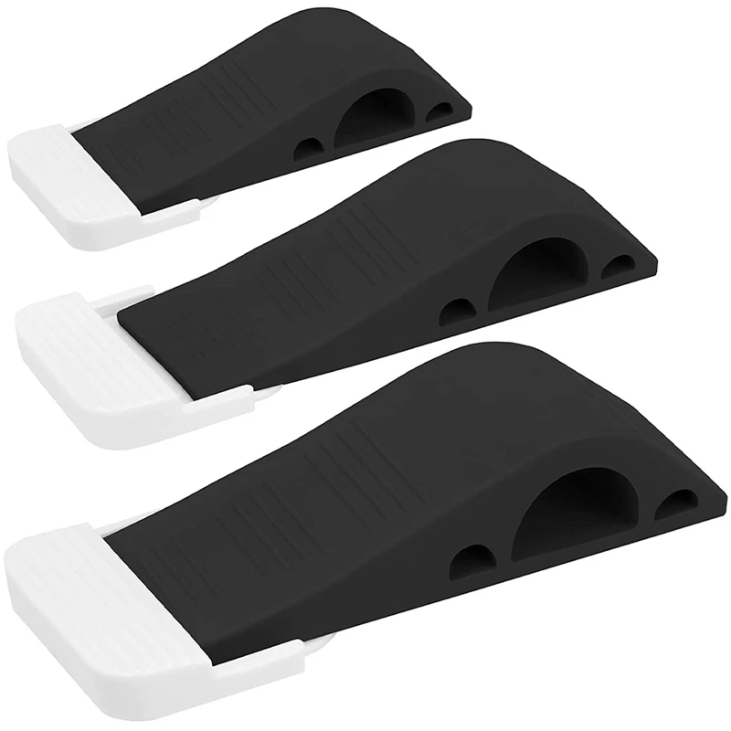 Door Stoppers Pack Of 3 Rubber Door Wedge For Carpet, Hardwood, Concrete And Tile - Home Improvement Accessories