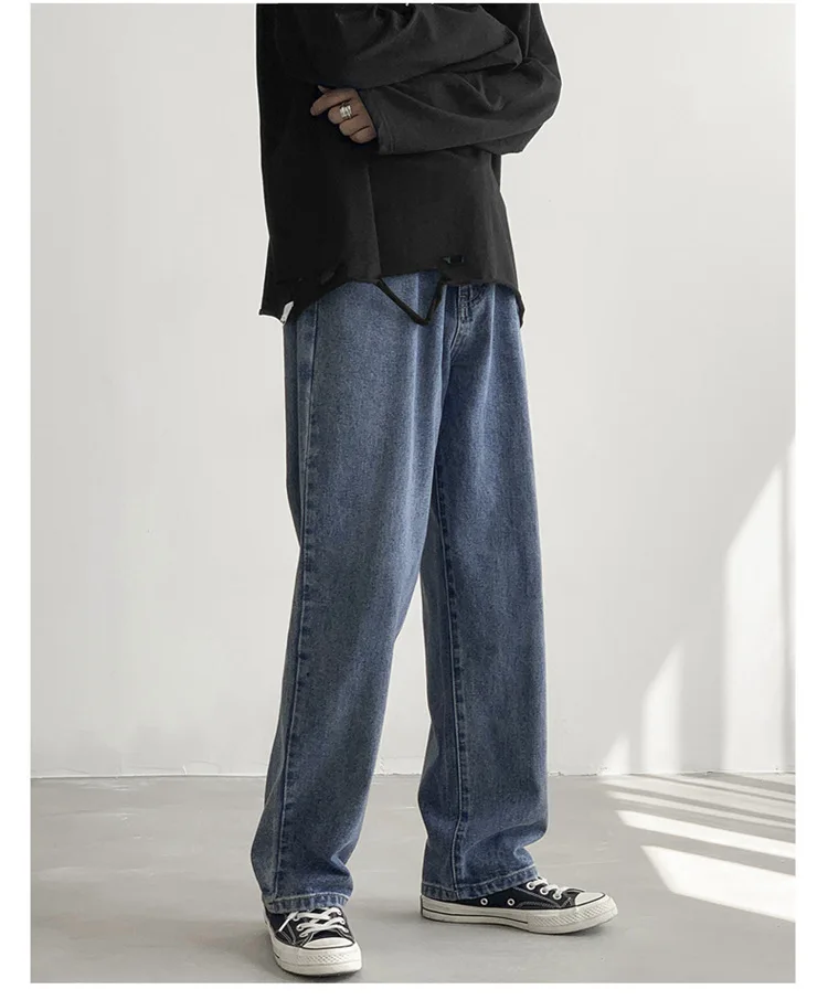 AllSeason Casual Soft Men's Cool Boys Loose Jeans Straight Long Pants Button Zipper Solid Pocket Versatile Comfortable