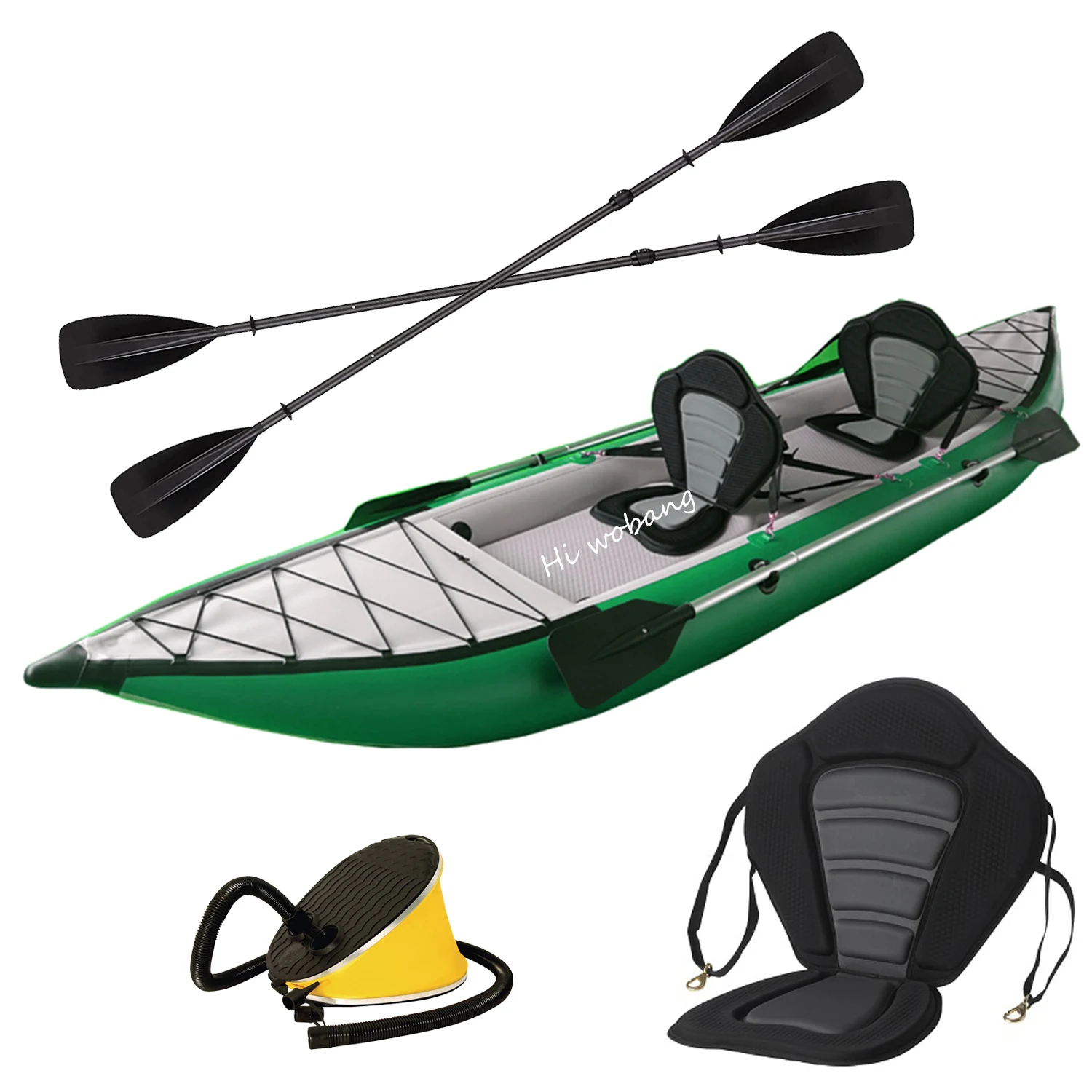 

2 Person Inflatable Fishing Kayak Canoe with Removable Fabric Seats