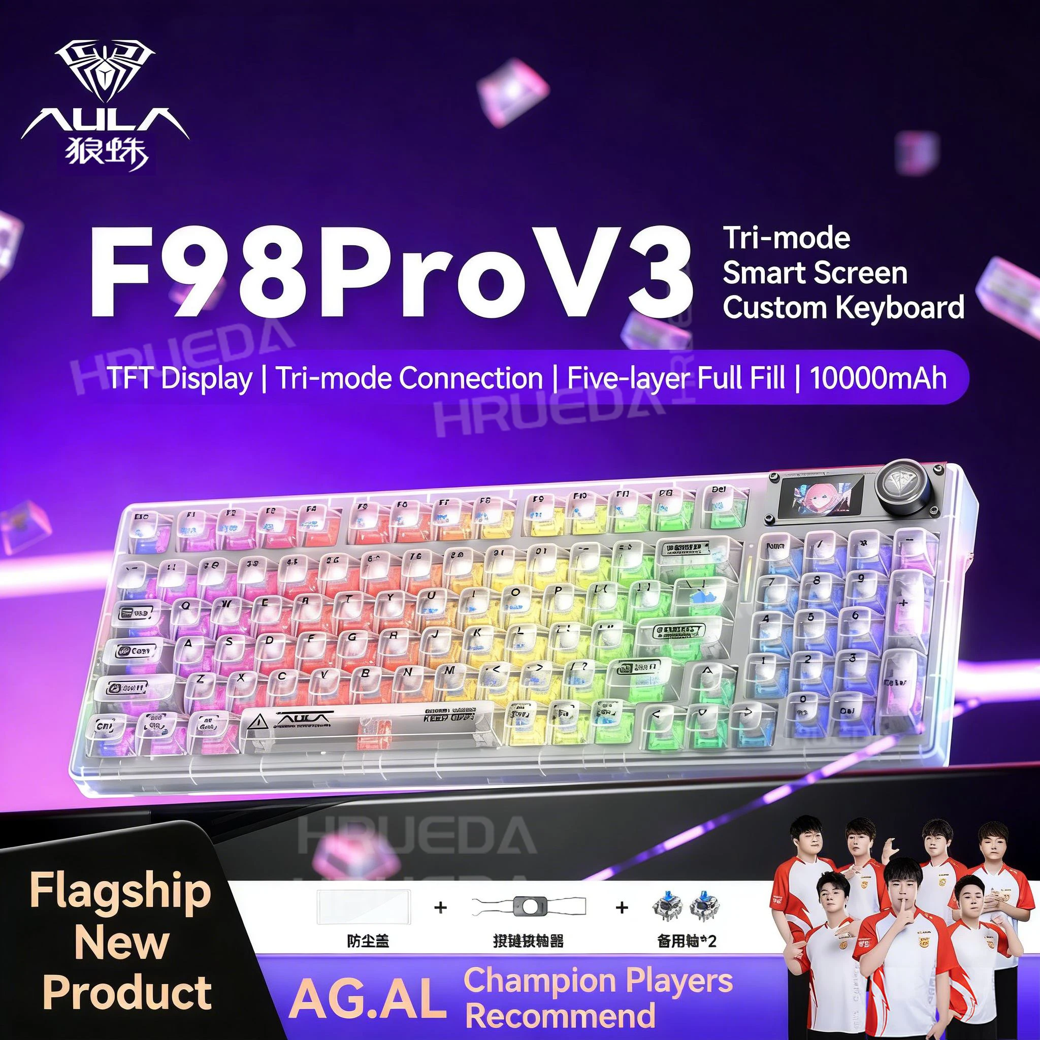 

Беспроводная механическая клавиатура AULA F98 Pro V3 с тремя режимами подключения, TFT-экраном, регулятором, возможностью горячей замены переключателей, RGB-подсветкой, 98% компактная игровая клавиатура для ПК и ноутбуков