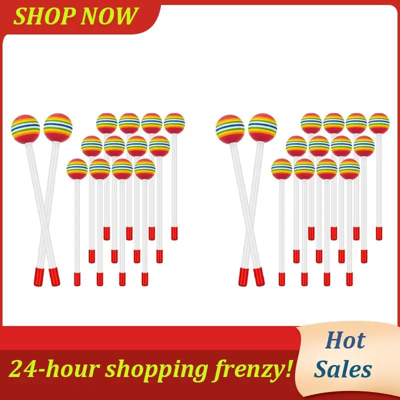 AB31-28 Pcs Lollipop Drum Mallet Sticks Round Rainbow Hammer Percussion Sticks Plastic Drumsticks For Kids Child Mallet