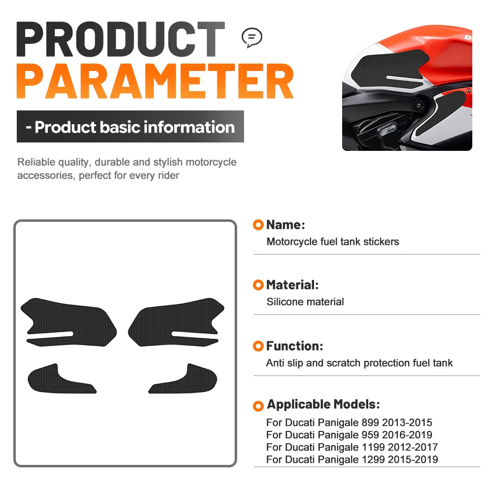 For Ducati Panigale 899 2013-2015  Fuel Tank Guard Rubber Black Anti Slip Anti Scratch Motorcycle Gas Fuel Tank Protector